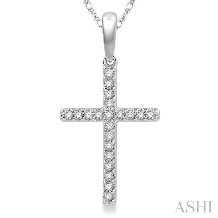 1/10 Ctw Cross Charm Round Cut Diamond Fashion Pendant in 10K White Gold with chain