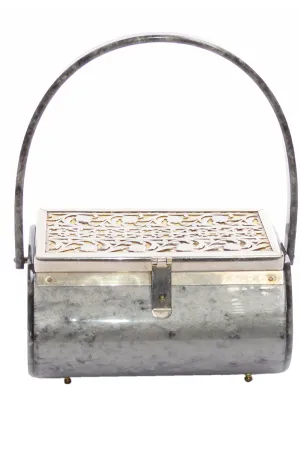 1950s Vintage Grey Marbled Lucite and Metal Handbag