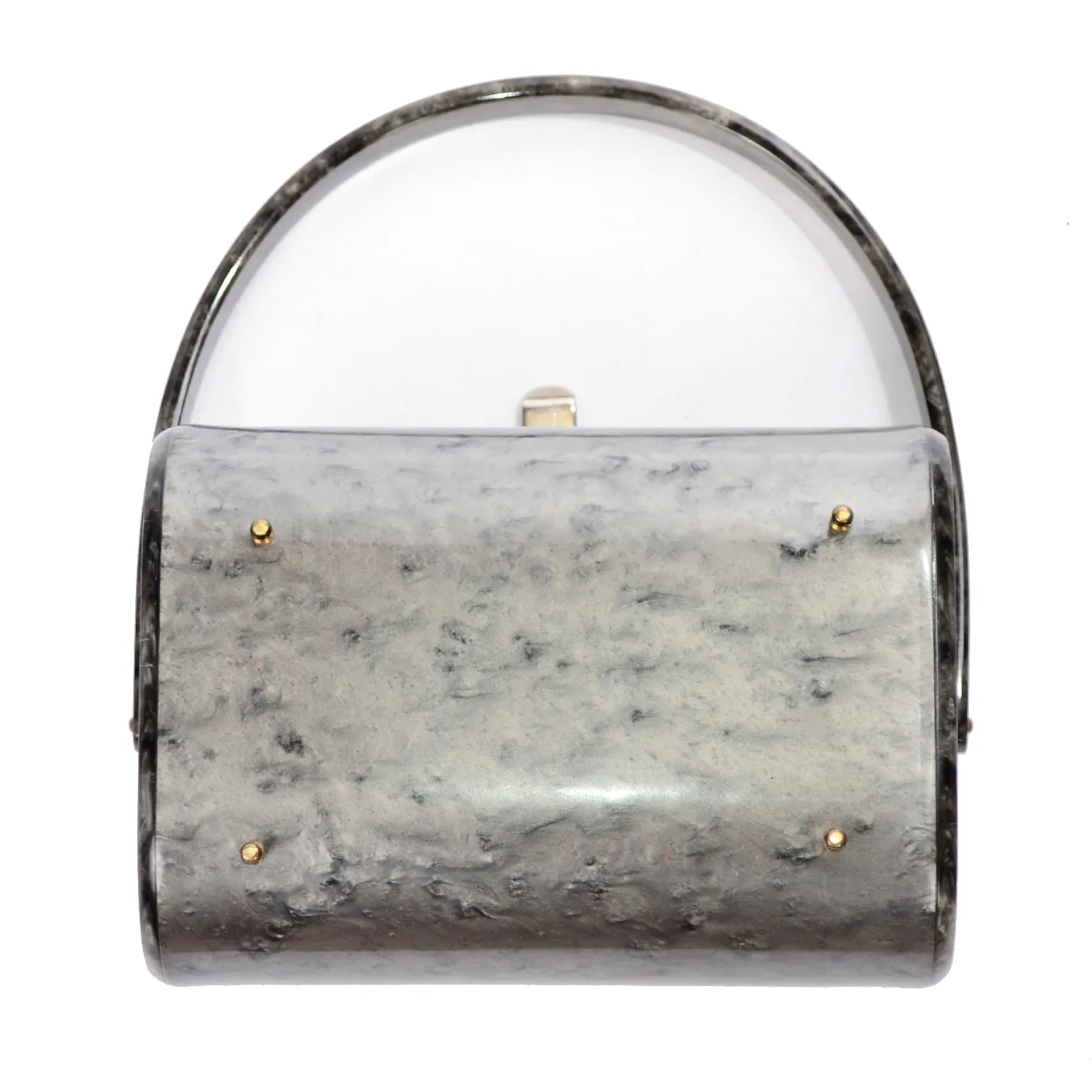 1950s Vintage Grey Marbled Lucite and Metal Handbag