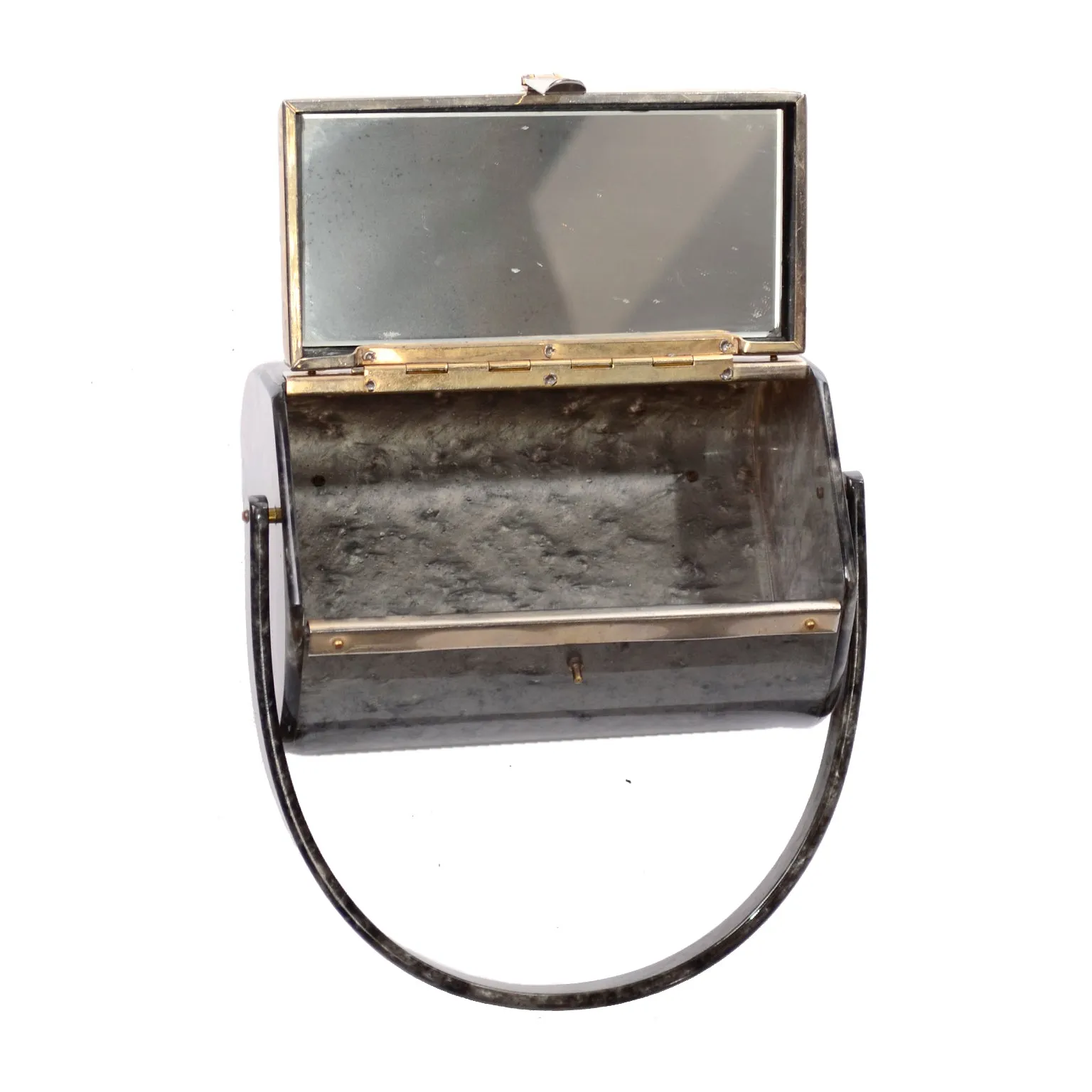 1950s Vintage Grey Marbled Lucite and Metal Handbag