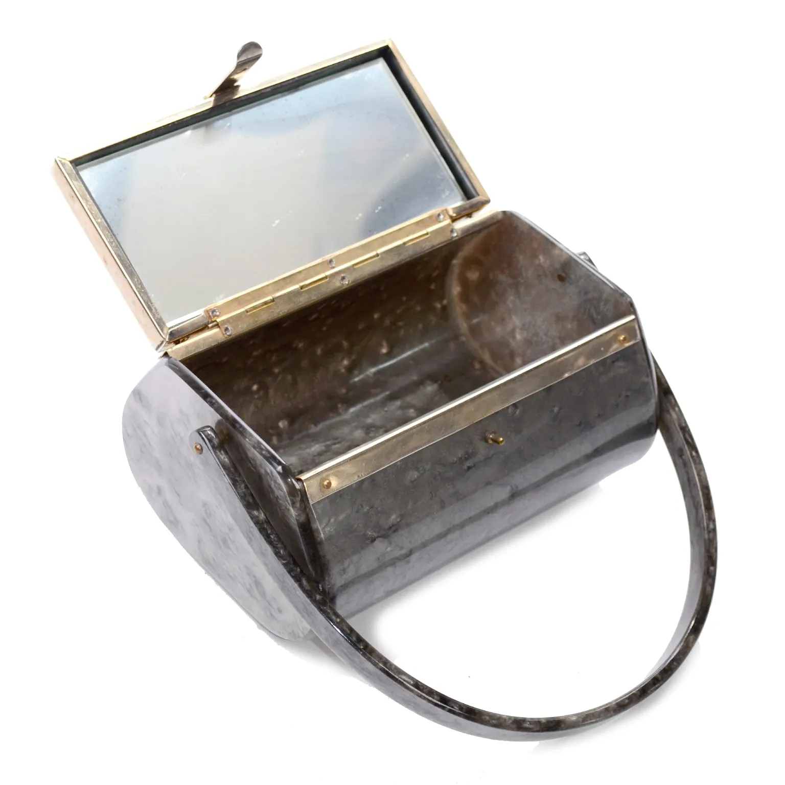 1950s Vintage Grey Marbled Lucite and Metal Handbag