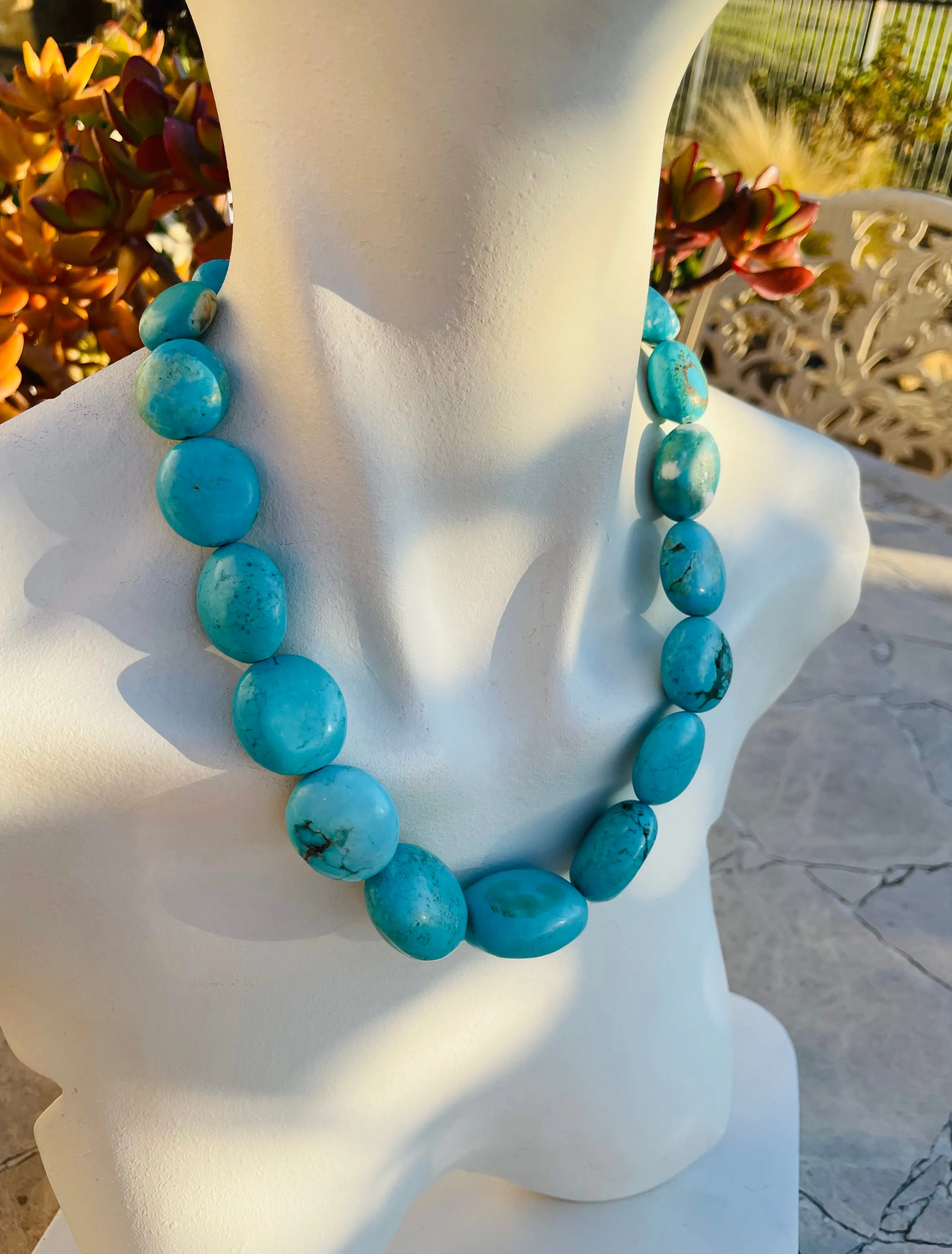 Artisan Chunky Blue Faux Turquoise Stone Beaded Necklace