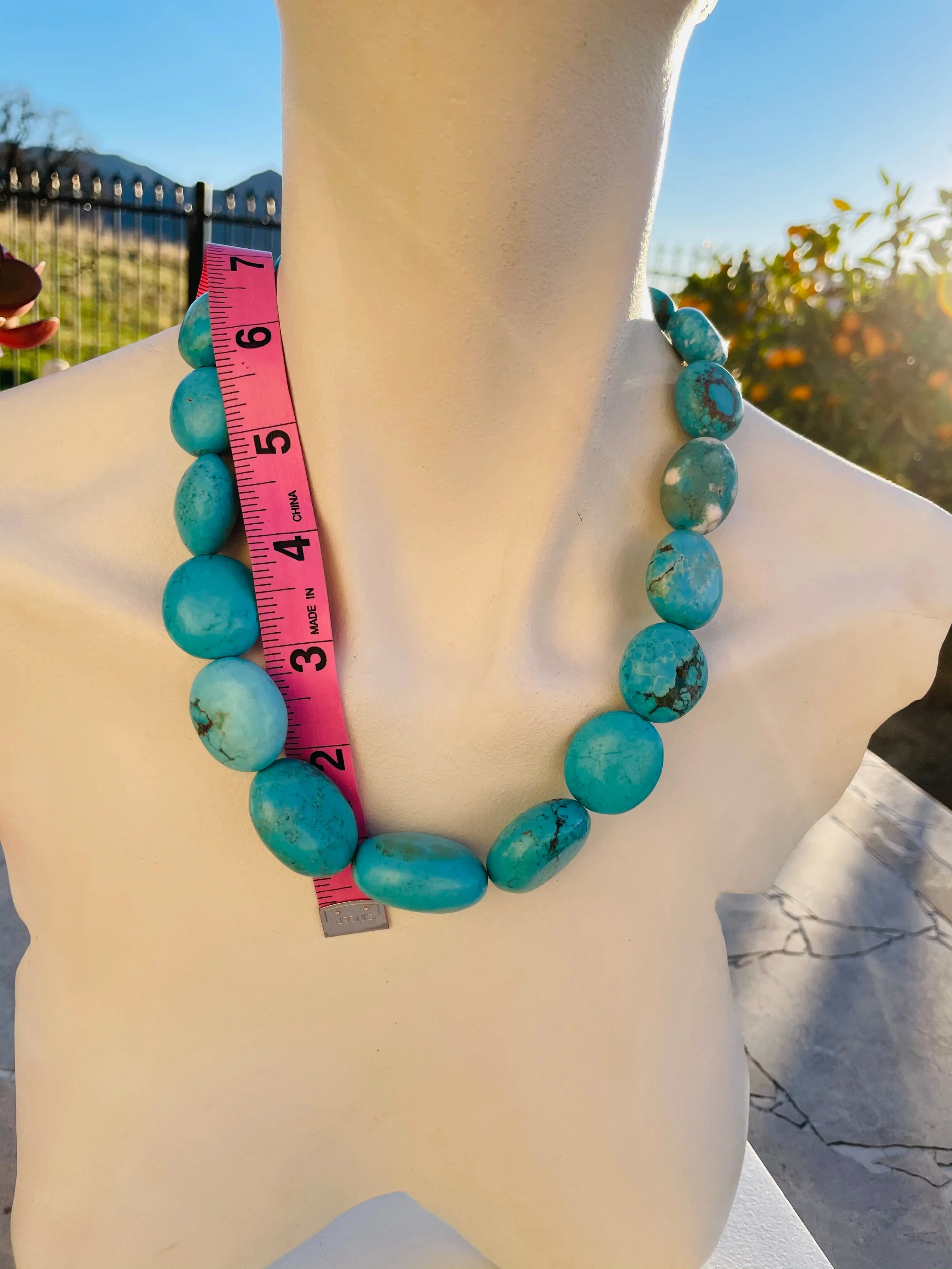 Artisan Chunky Blue Faux Turquoise Stone Beaded Necklace