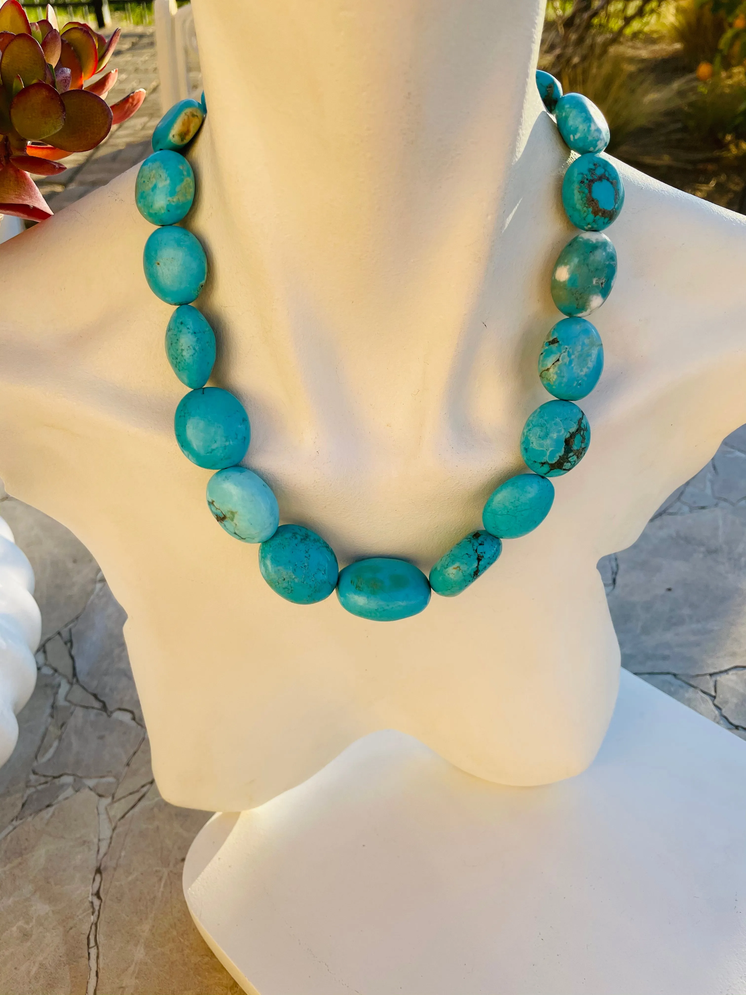 Artisan Chunky Blue Faux Turquoise Stone Beaded Necklace