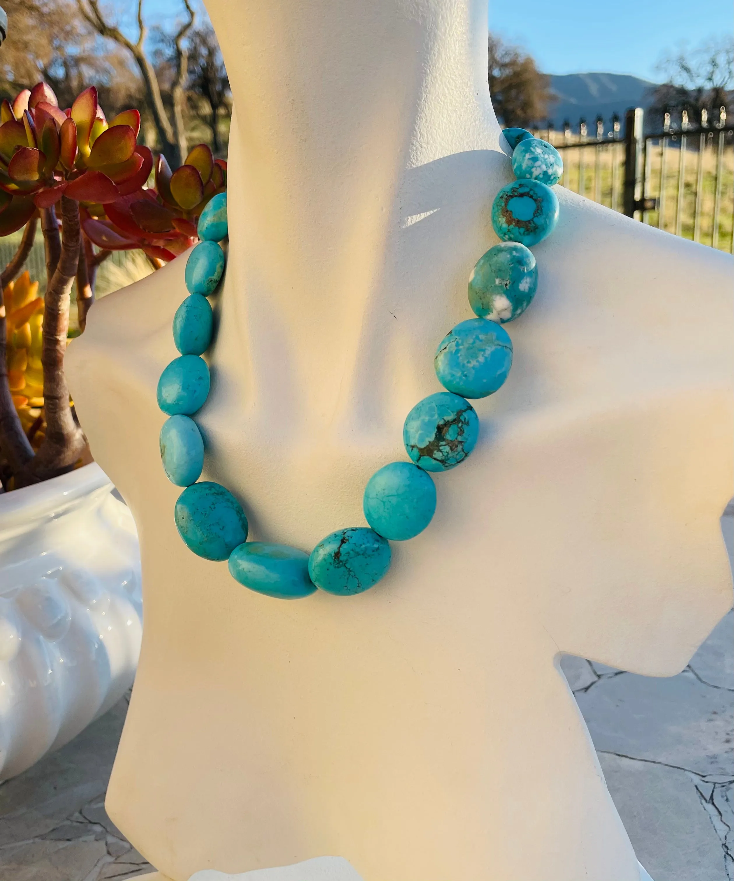 Artisan Chunky Blue Faux Turquoise Stone Beaded Necklace