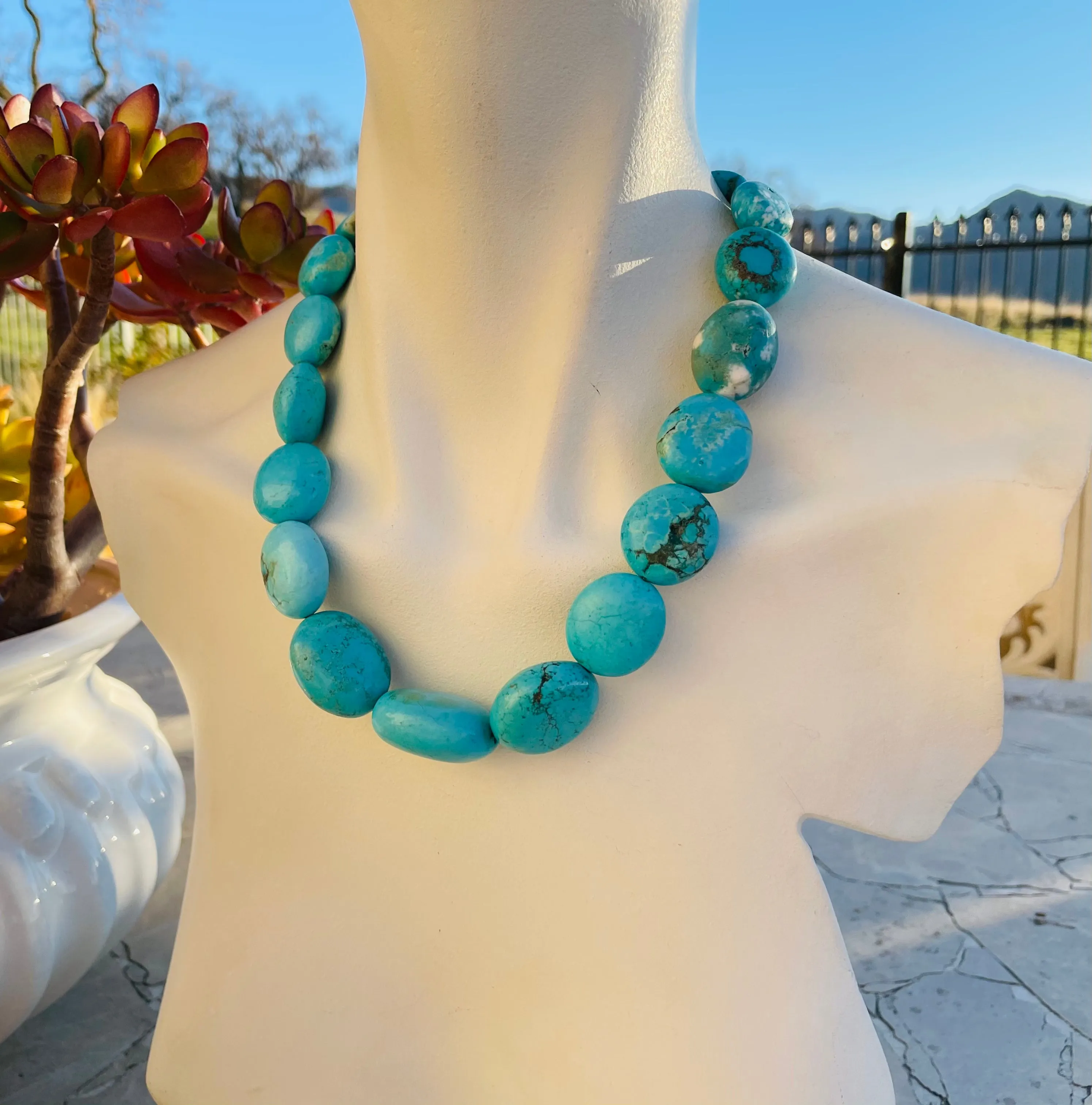 Artisan Chunky Blue Faux Turquoise Stone Beaded Necklace