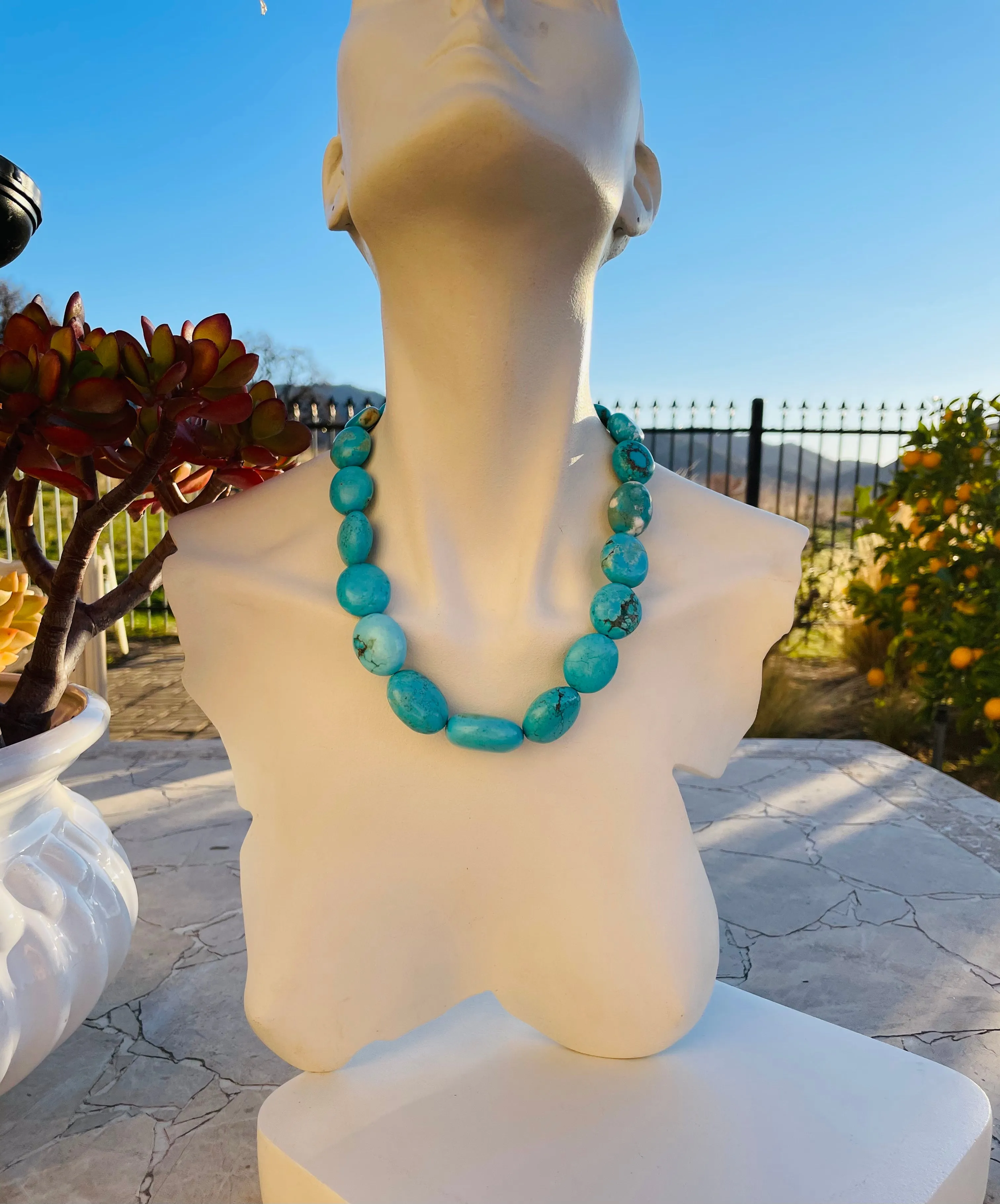 Artisan Chunky Blue Faux Turquoise Stone Beaded Necklace