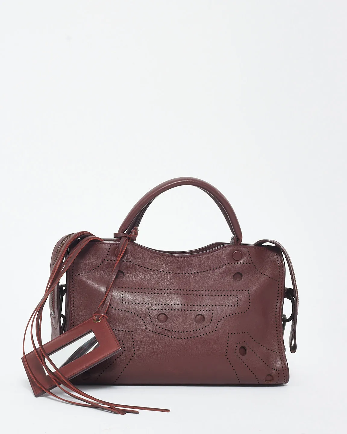 Balenciaga Burgundy Leather Blackout Mini City Bag