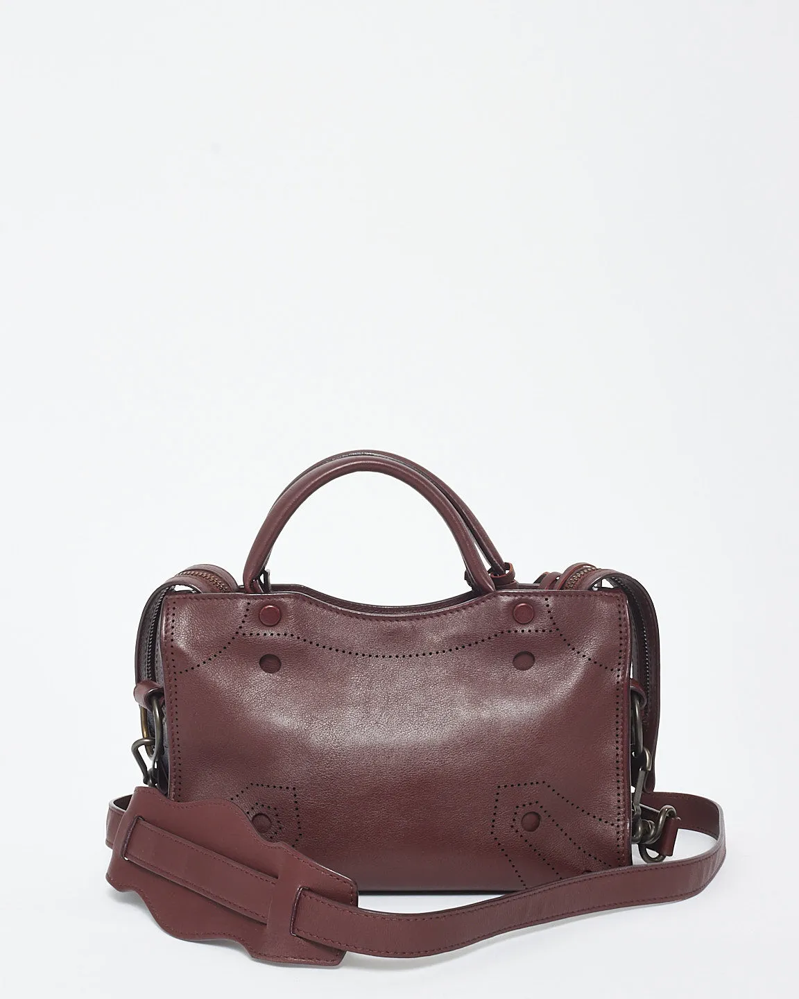 Balenciaga Burgundy Leather Blackout Mini City Bag