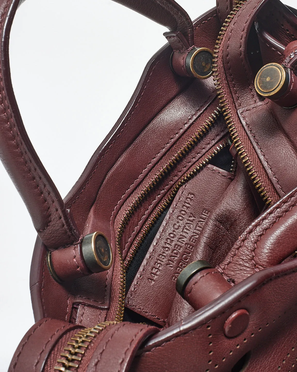 Balenciaga Burgundy Leather Blackout Mini City Bag