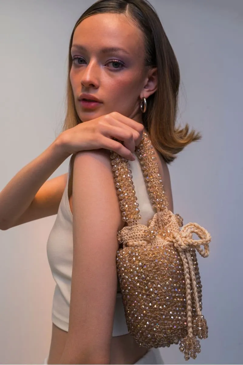 BEIGE HANDMADE PALOMINO BEADED BAG