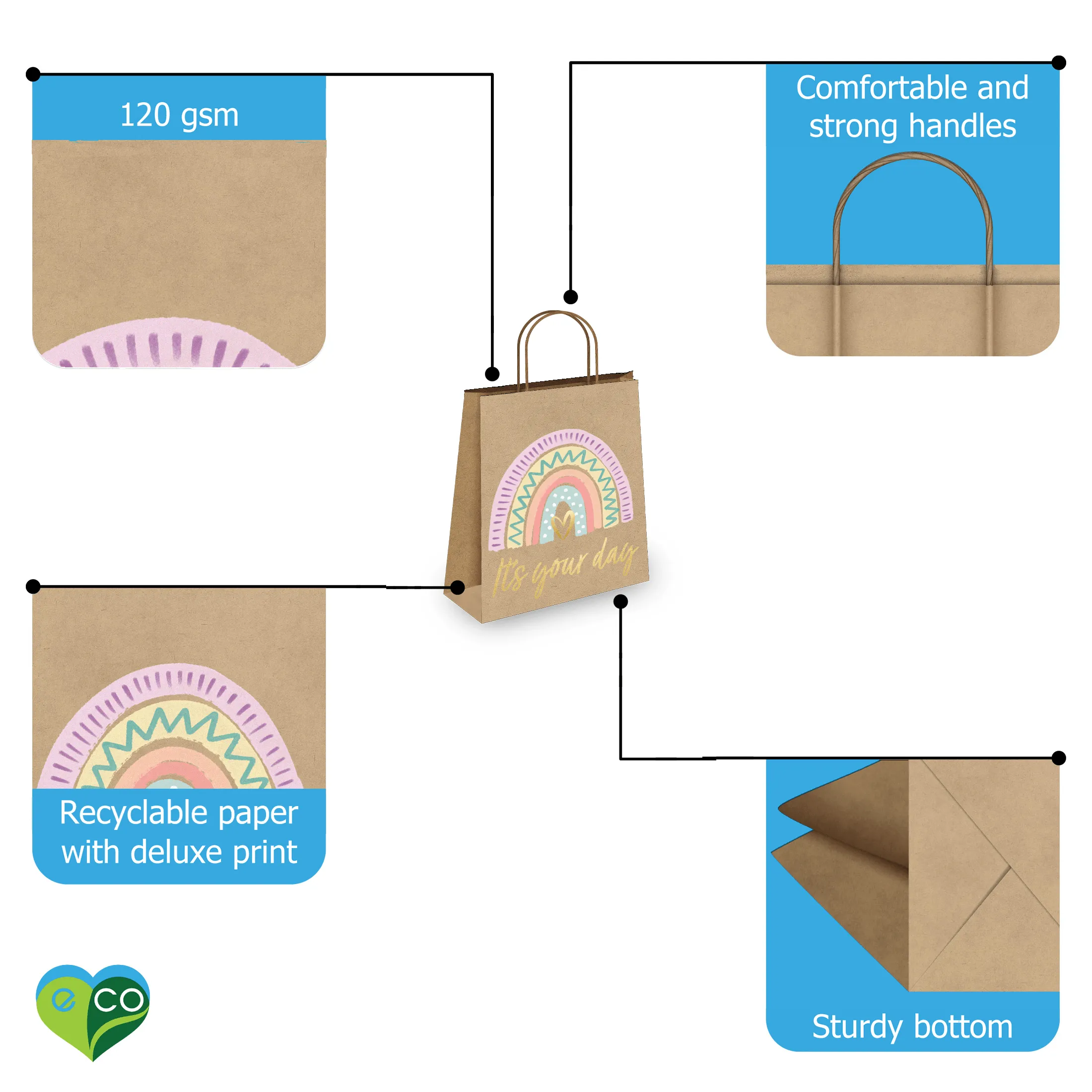 Birthday Kraft Gift Bags (10.5x8x4.5 inches)