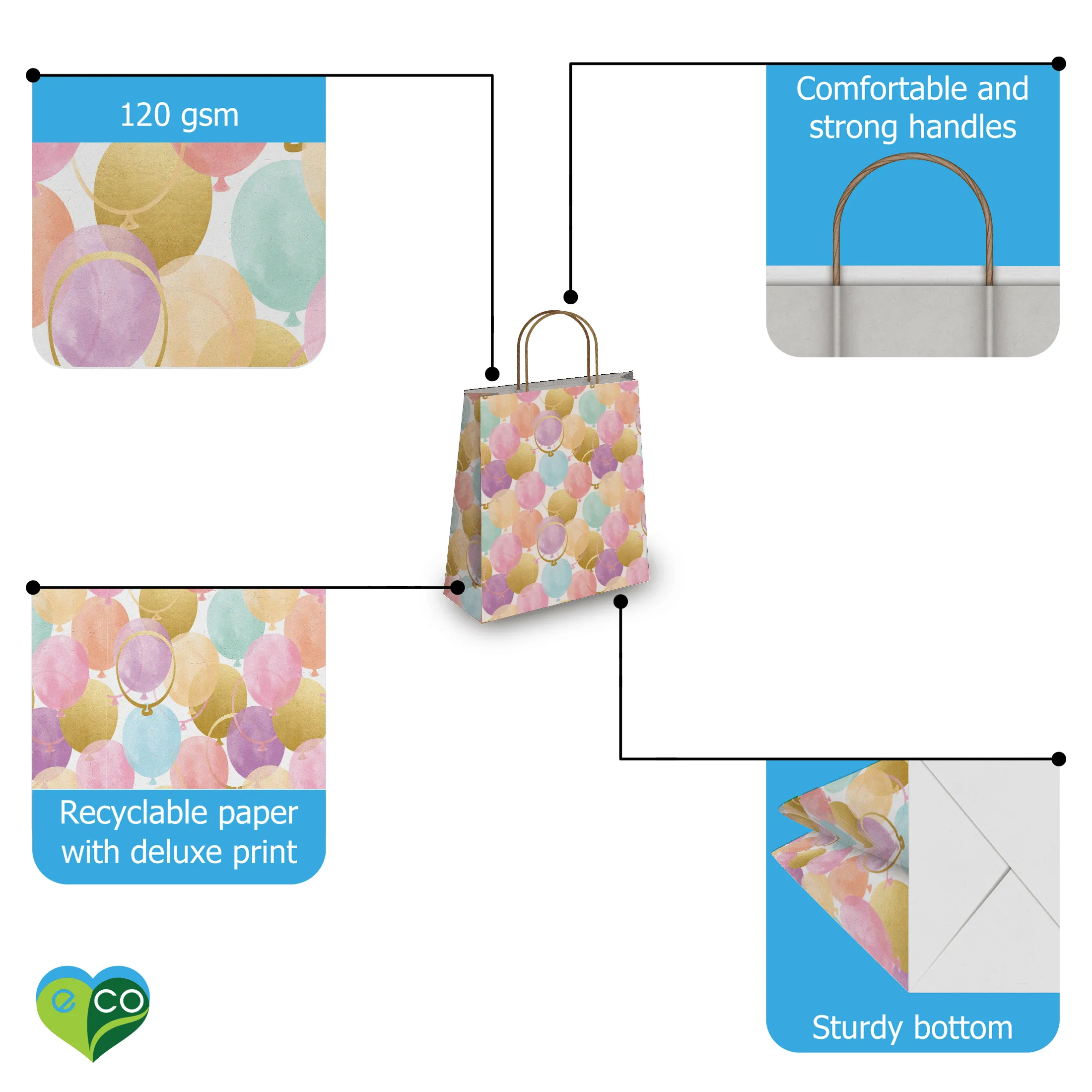 Birthday Kraft Gift Bags (10.5x8x4.5 inches)