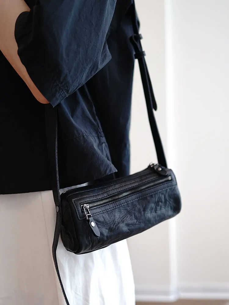 Black Leather Small Phone Shoulder Bags Vintage Women Black Slim Crossbody Purse for Women