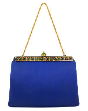 Blue Satin Evening bag with Jewels