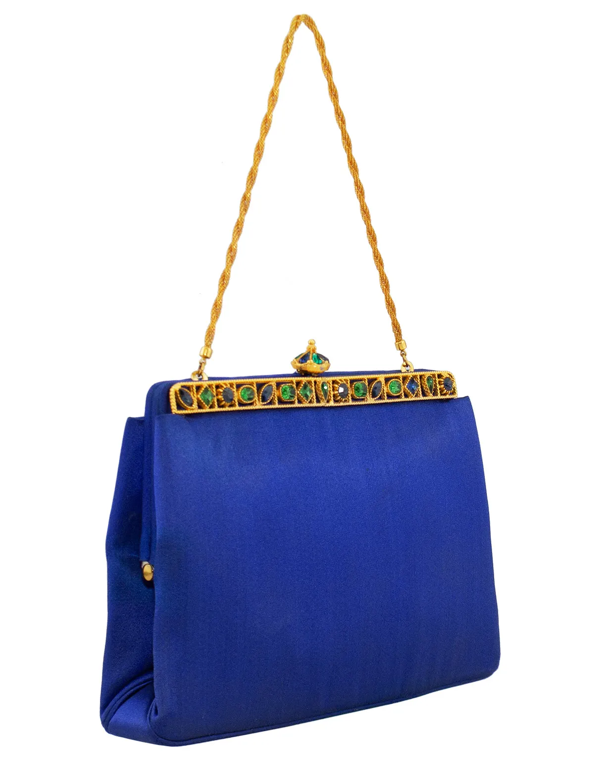 Blue Satin Evening bag with Jewels