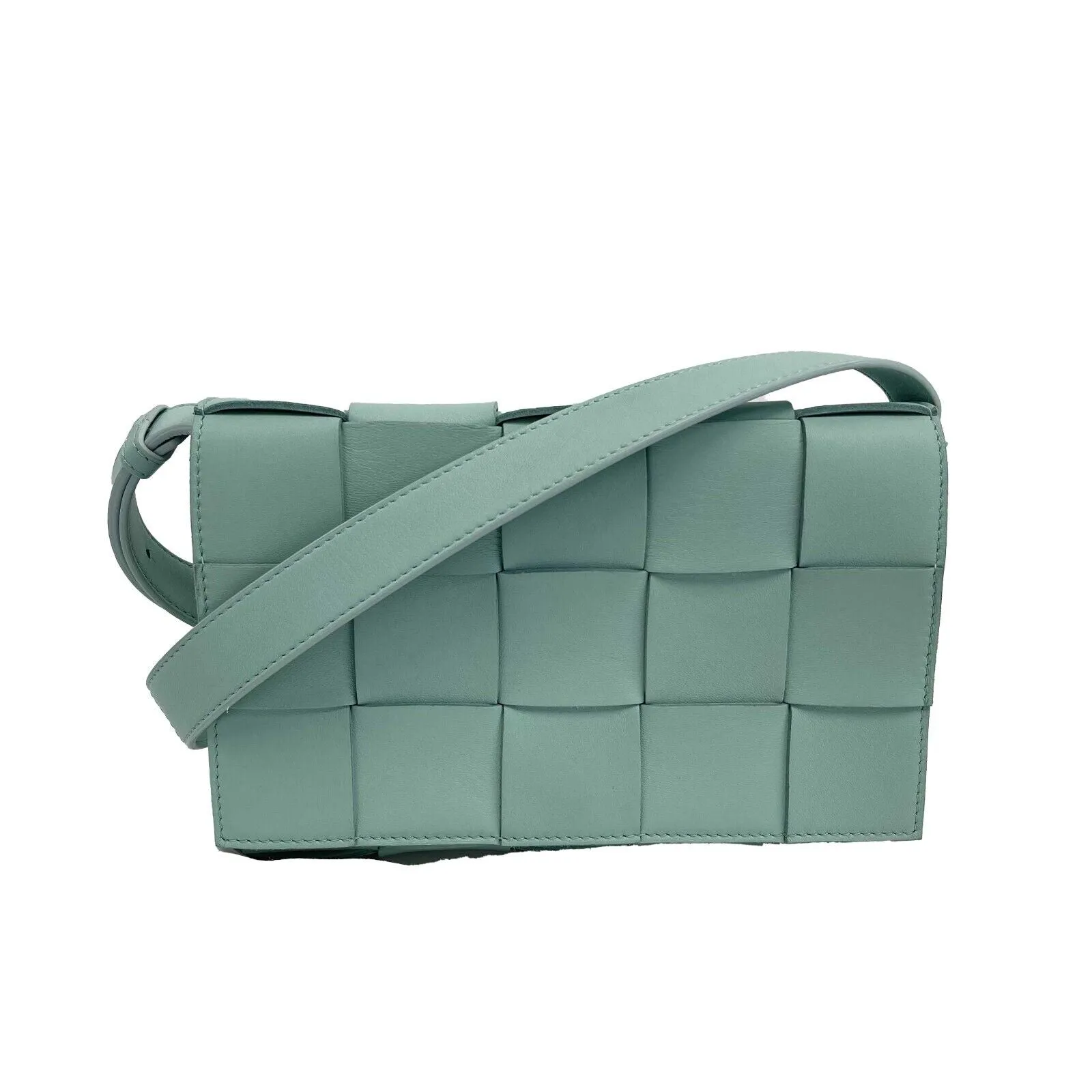 Bottega Veneta - Cassette Intrecciato Lambskin Teal Washed Shoulder Bag