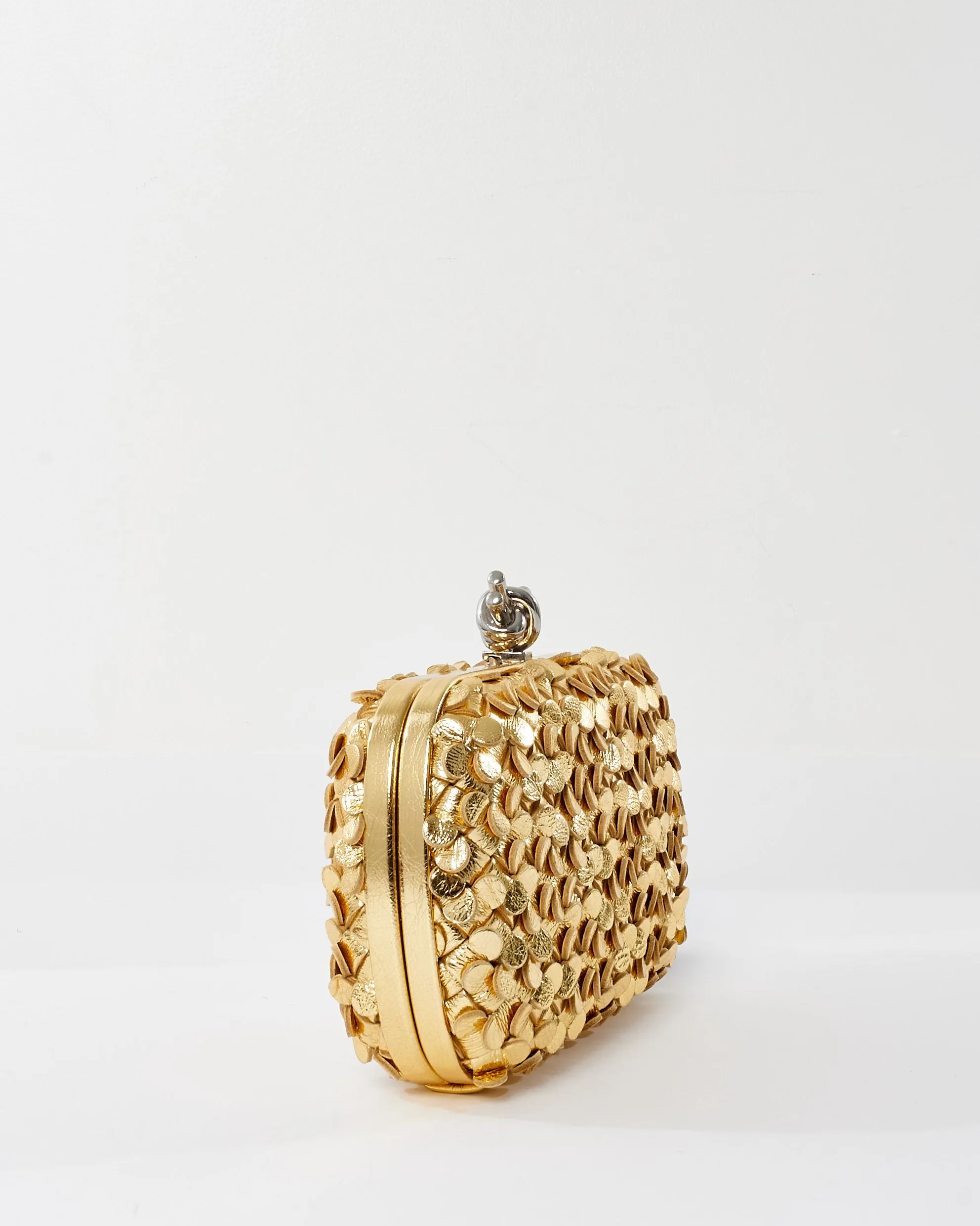 Bottega Veneta Gold Leather Knot Minaudiere Clutch