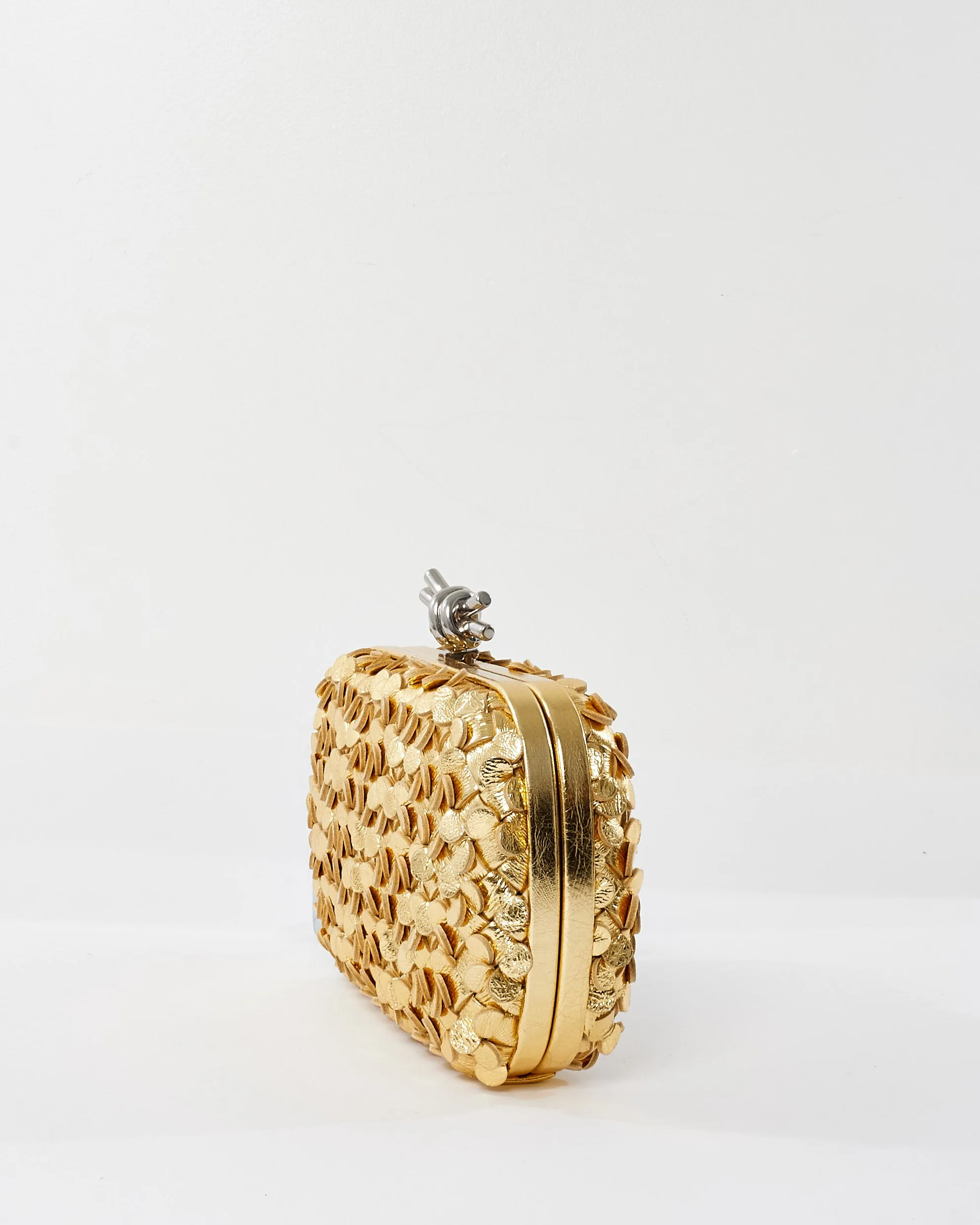 Bottega Veneta Gold Leather Knot Minaudiere Clutch