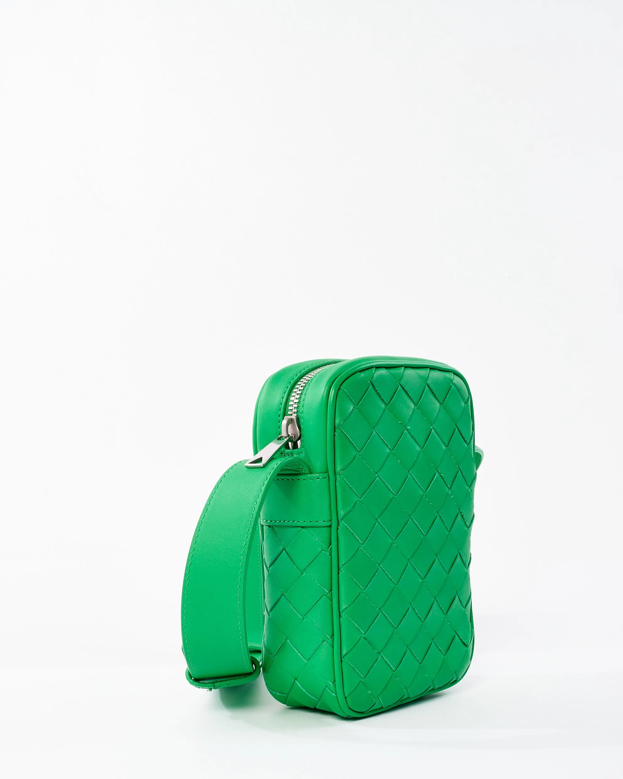 Bottega Veneta Parakeet Green Intrecciato Leather Messenger Bag