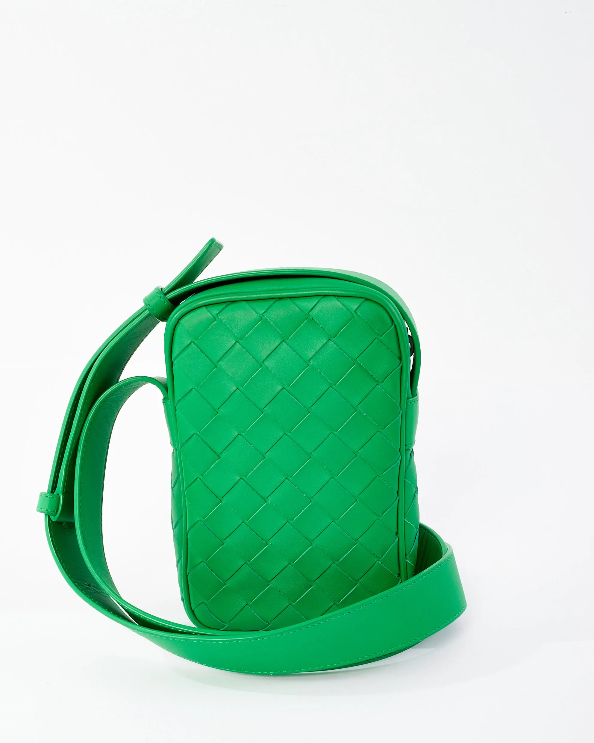 Bottega Veneta Parakeet Green Intrecciato Leather Messenger Bag