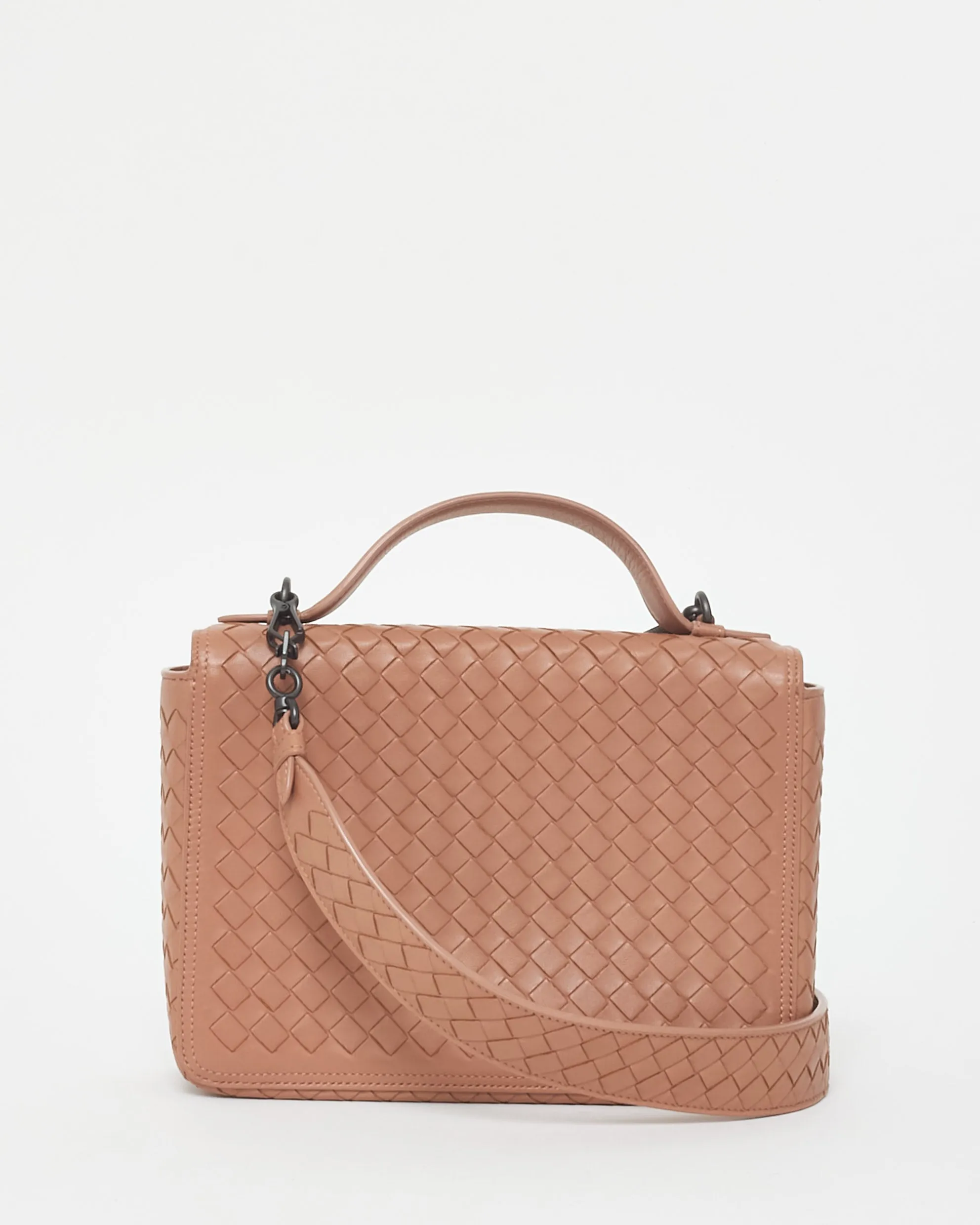 Bottega Veneta Vintage Blush Pink Leather Intrecciato Top Handle Bag