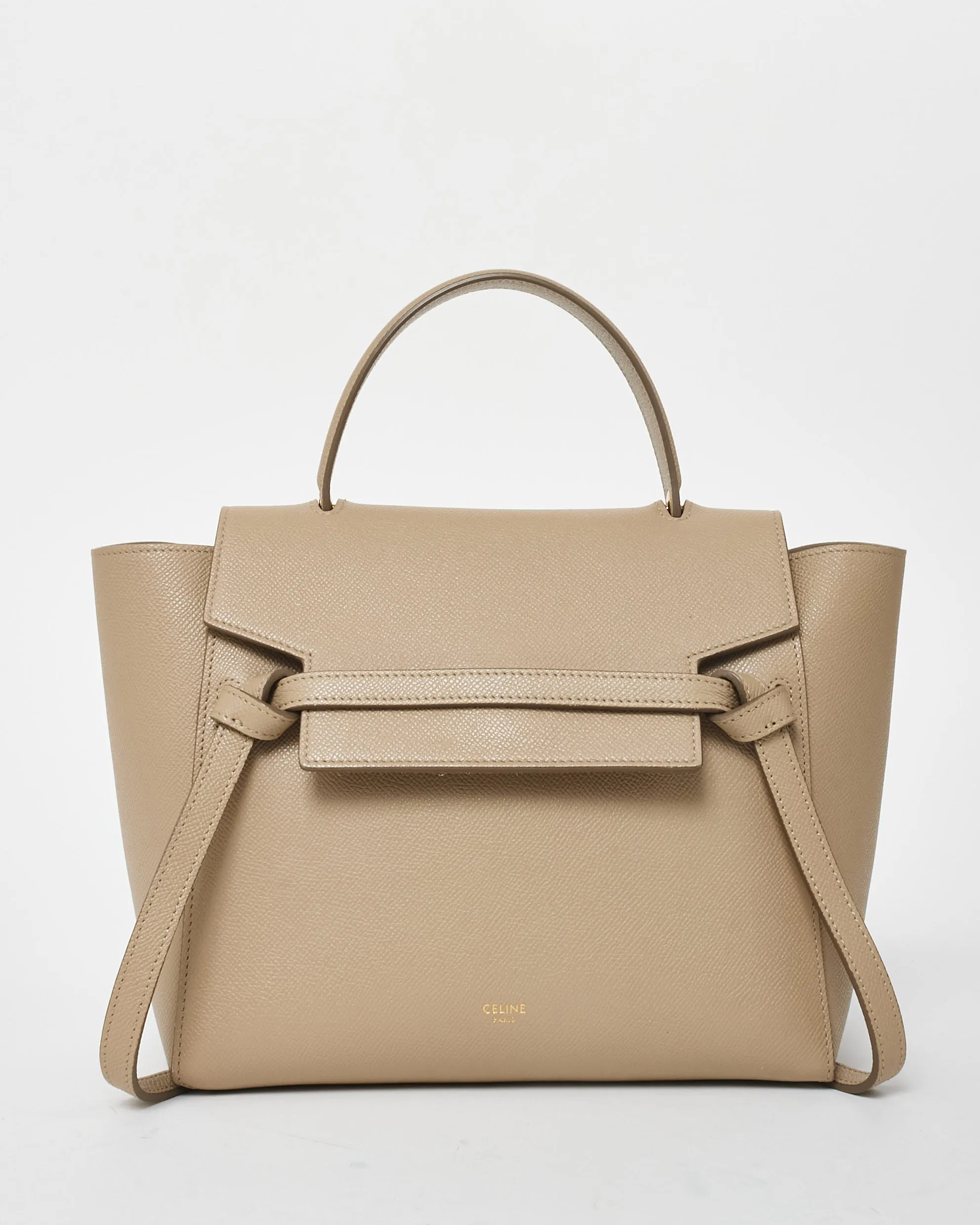 Celine Taupe/Beige Grained Leather Micro Belt Bag