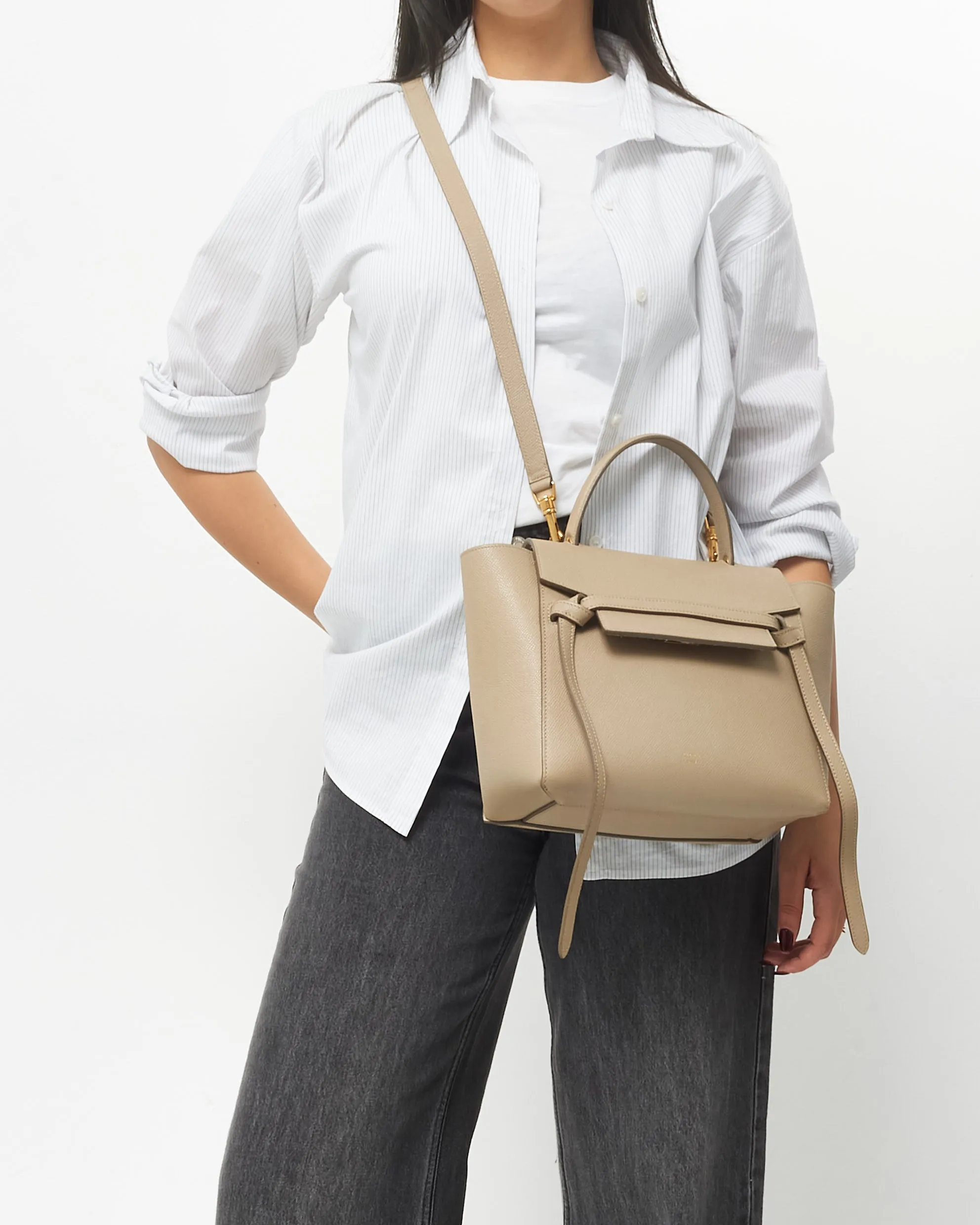 Celine Taupe/Beige Grained Leather Micro Belt Bag