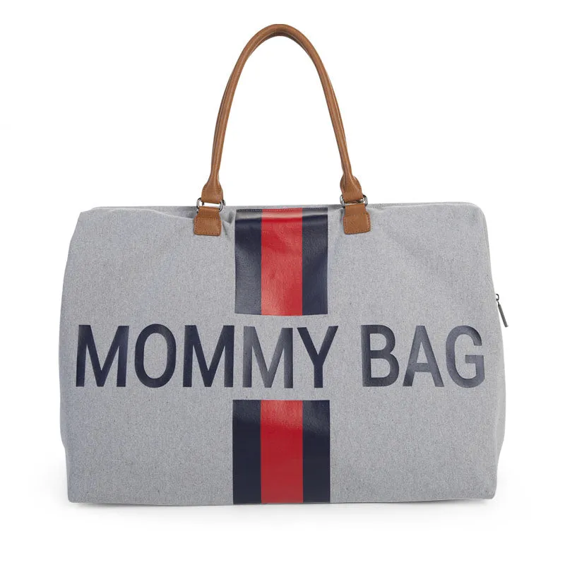 Childhome Mommy Bag Big Canvas Grey Stripes Red/Blue