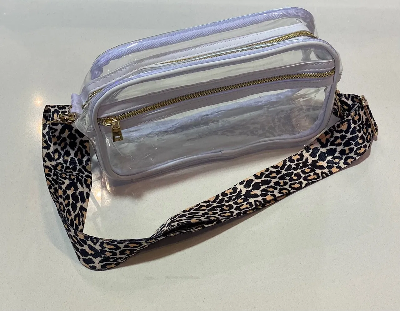 Clear White Leopard Strap Purse