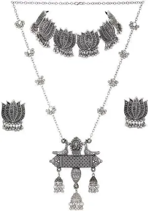 Combo Of 2 Women Silver- Toned & Studded Jewellery Set