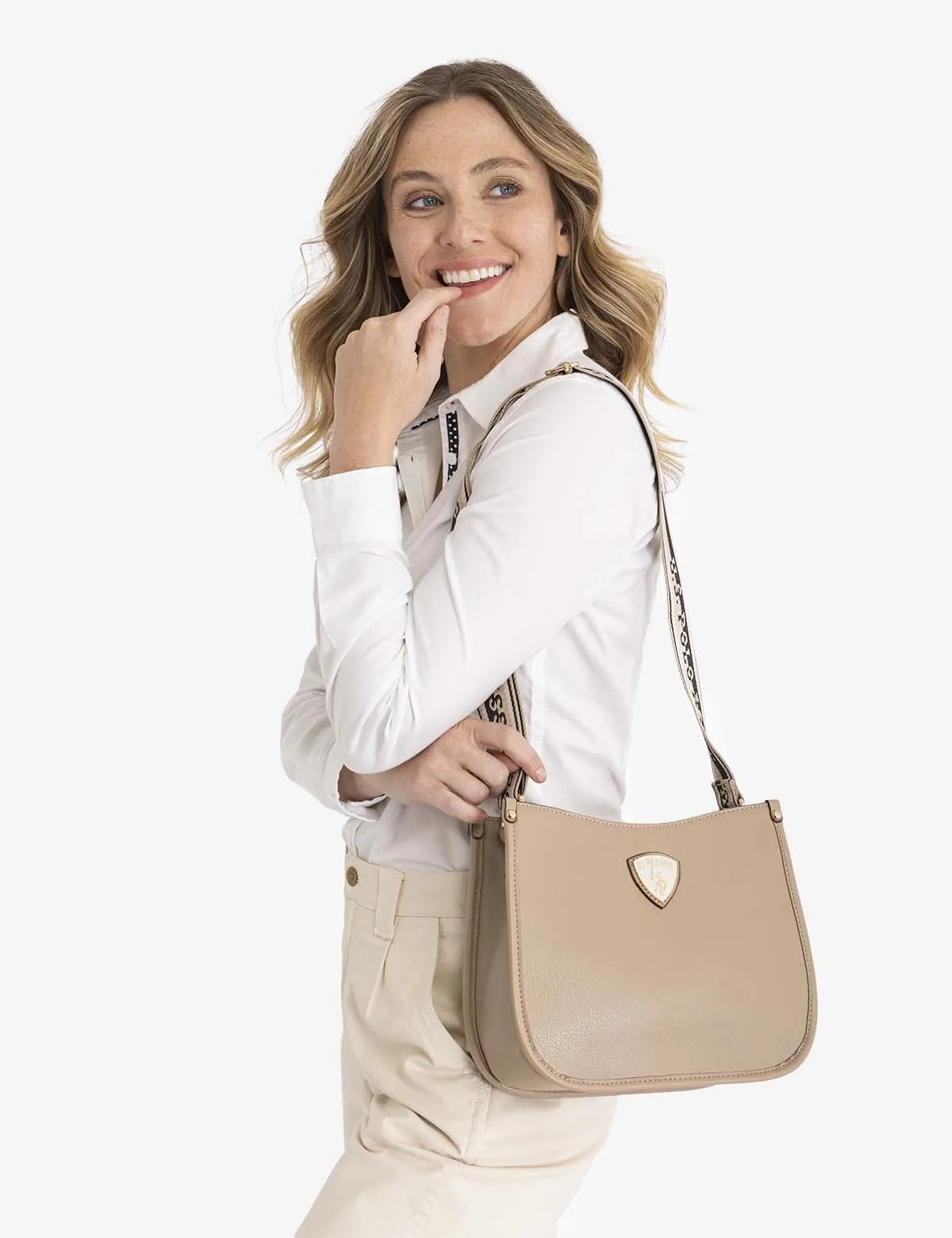 CREST CROSSBODY BAG WITH BRANDED STRAP