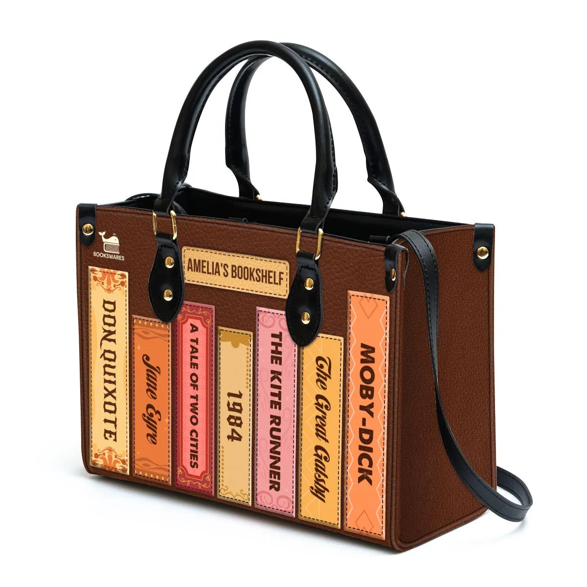 Custom Bookshelf Leather Handbag Book Lovers Gift LHBH01