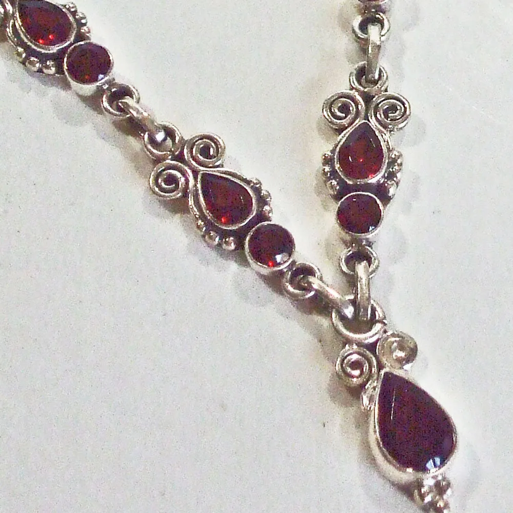 Danit, Sterling Silver and Pink Garnet Stone in Paisley Design Necklace