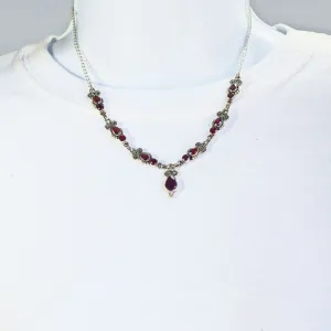 Danit, Sterling Silver and Pink Garnet Stone in Paisley Design Necklace