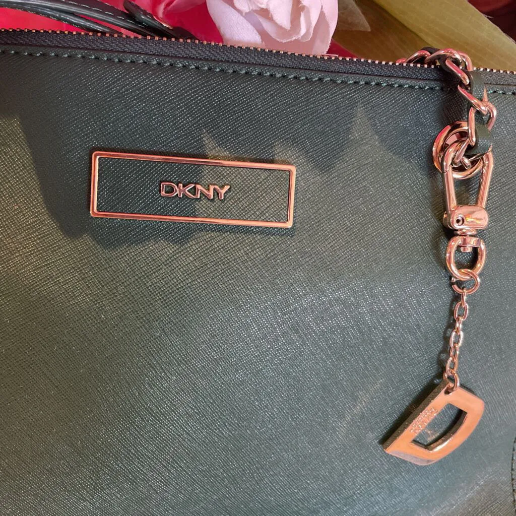 DKNY Leather Hunter Green Tote w/ Chain Wrapped Handles