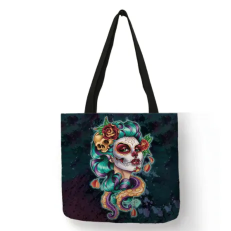 Eco Linen Crane Skull Tattoo Art Tote Shopping/Storage Bag