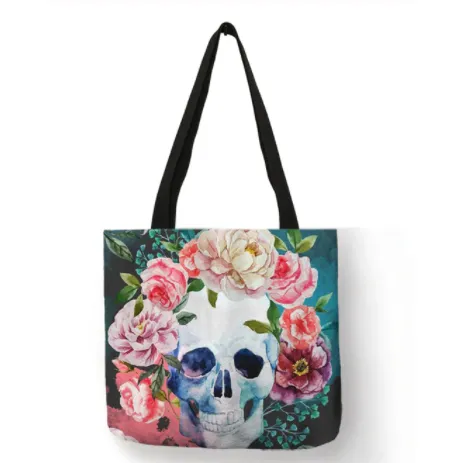 Eco Linen Crane Skull Tattoo Art Tote Shopping/Storage Bag