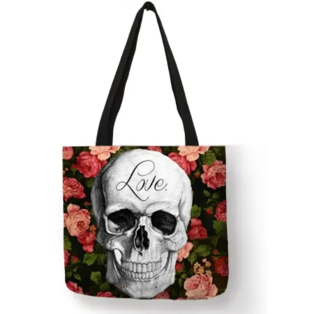 Eco Linen Crane Skull Tattoo Art Tote Shopping/Storage Bag