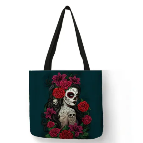 Eco Linen Crane Skull Tattoo Art Tote Shopping/Storage Bag