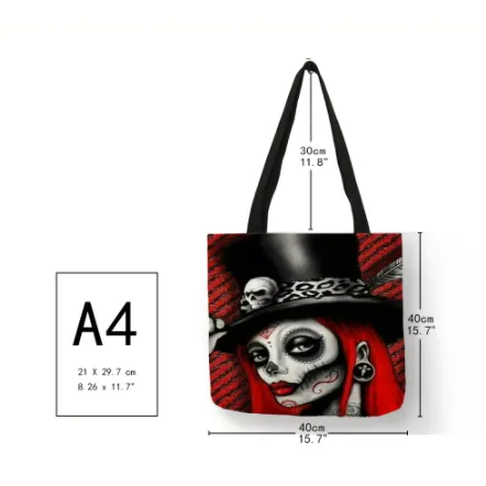 Eco Linen Crane Skull Tattoo Art Tote Shopping/Storage Bag