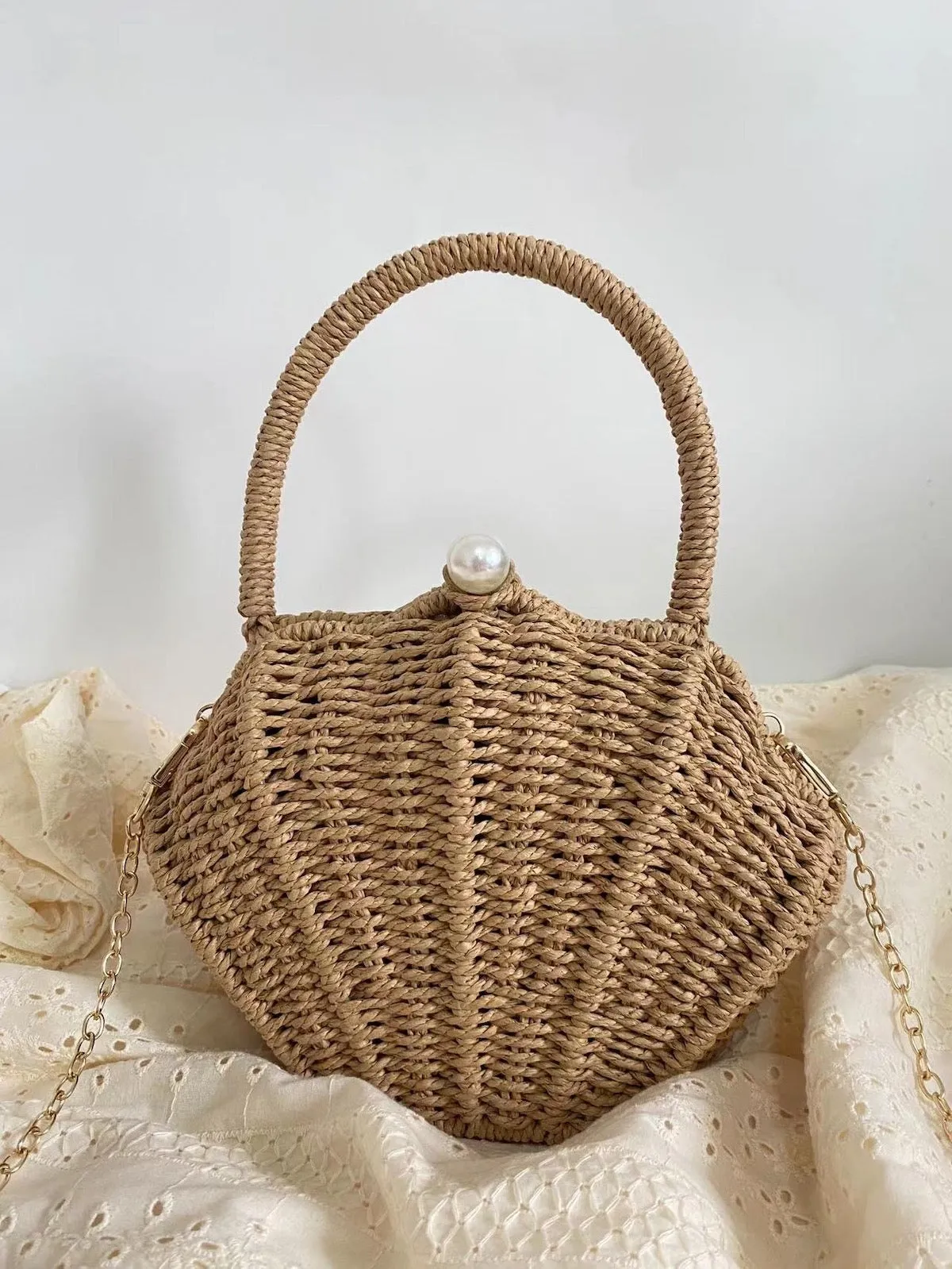 Elena Handbags Summer Straw Shell Shape Shoulder Purse