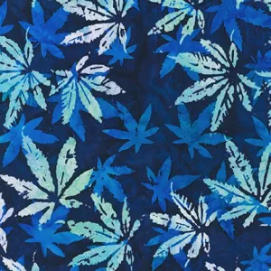 End of Bolt: 1-1/8th yards of Kaufman Artisan Batiks Blue Cannabis Sativa 100% Combed Cotton Woven 3.1oz-remnant