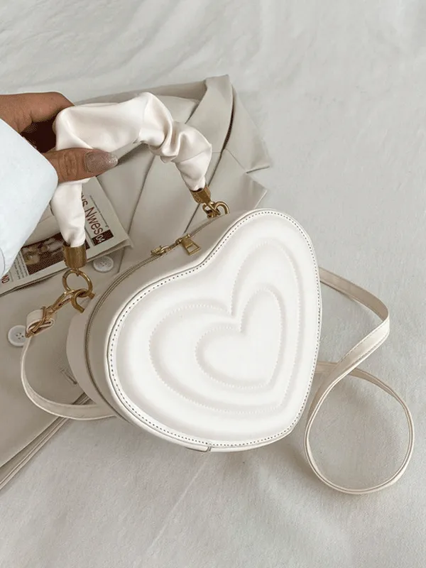 Faux Leather Zipper Heart Shape Bag