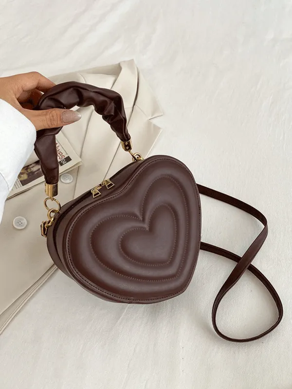 Faux Leather Zipper Heart Shape Bag