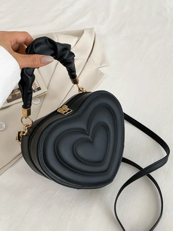 Faux Leather Zipper Heart Shape Bag