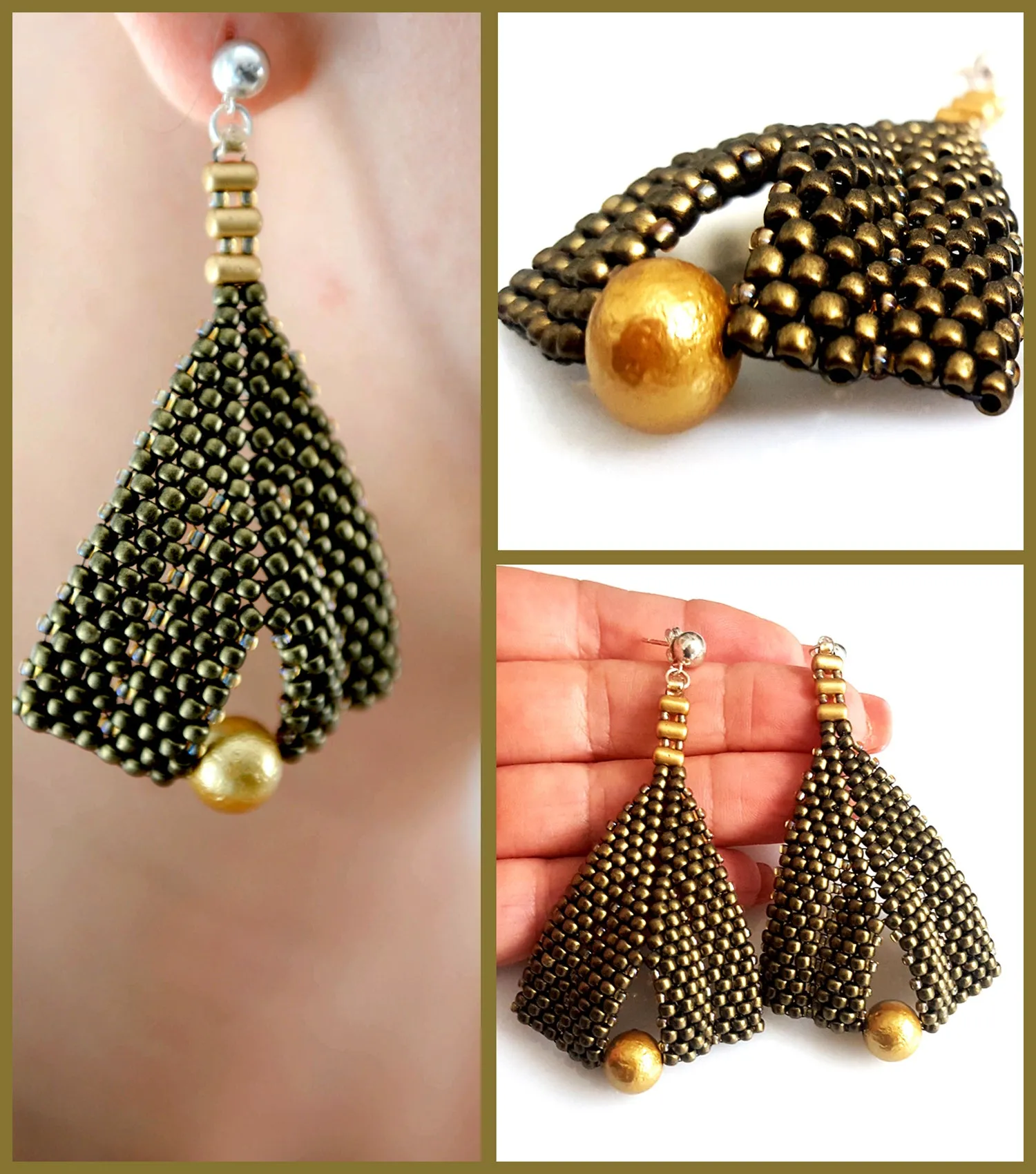 Goddess Leaf Earrings - Stunning Gold Metallic & Pearl | KJ-386E/GMS | Designer Earrings