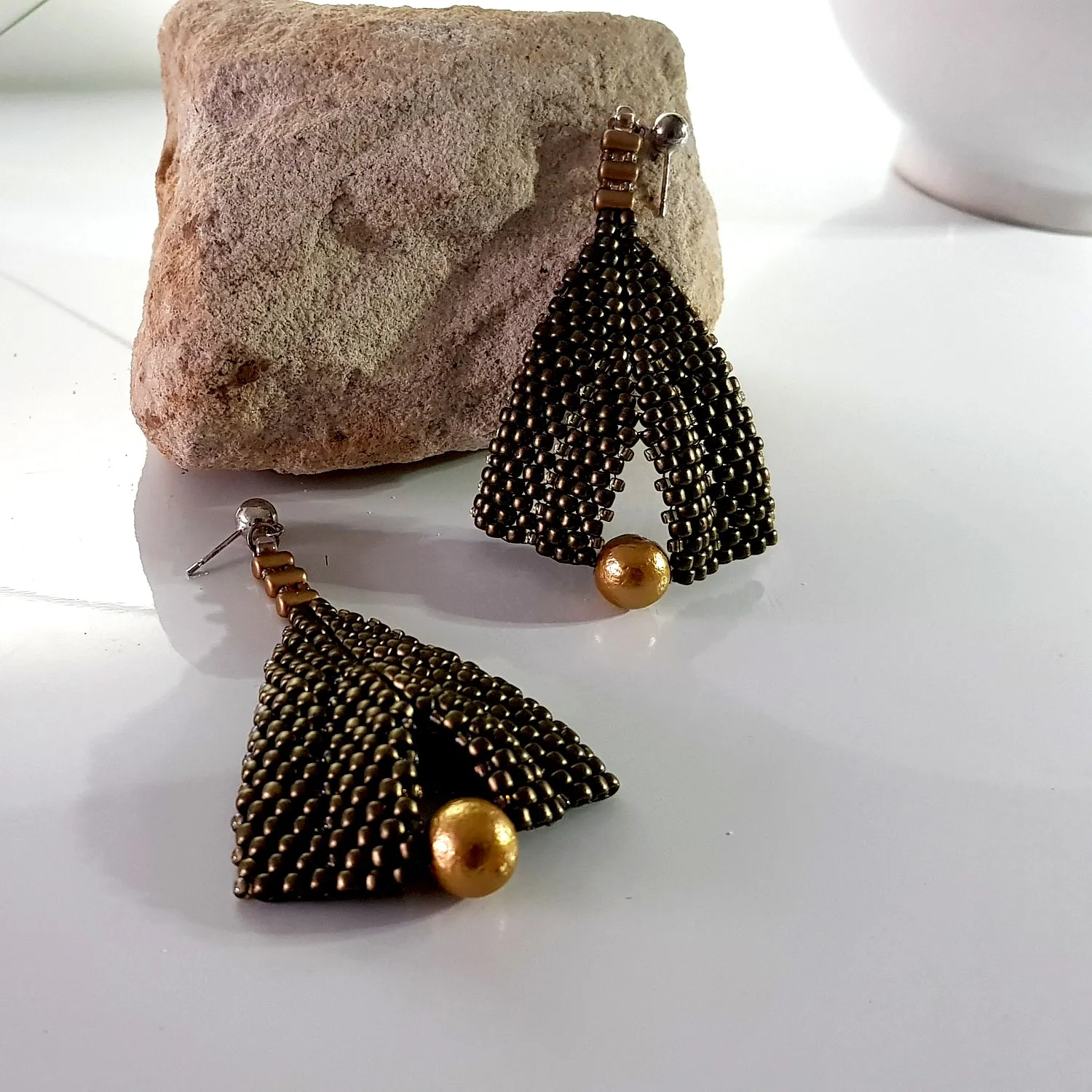 Goddess Leaf Earrings - Stunning Gold Metallic & Pearl | KJ-386E/GMS | Designer Earrings