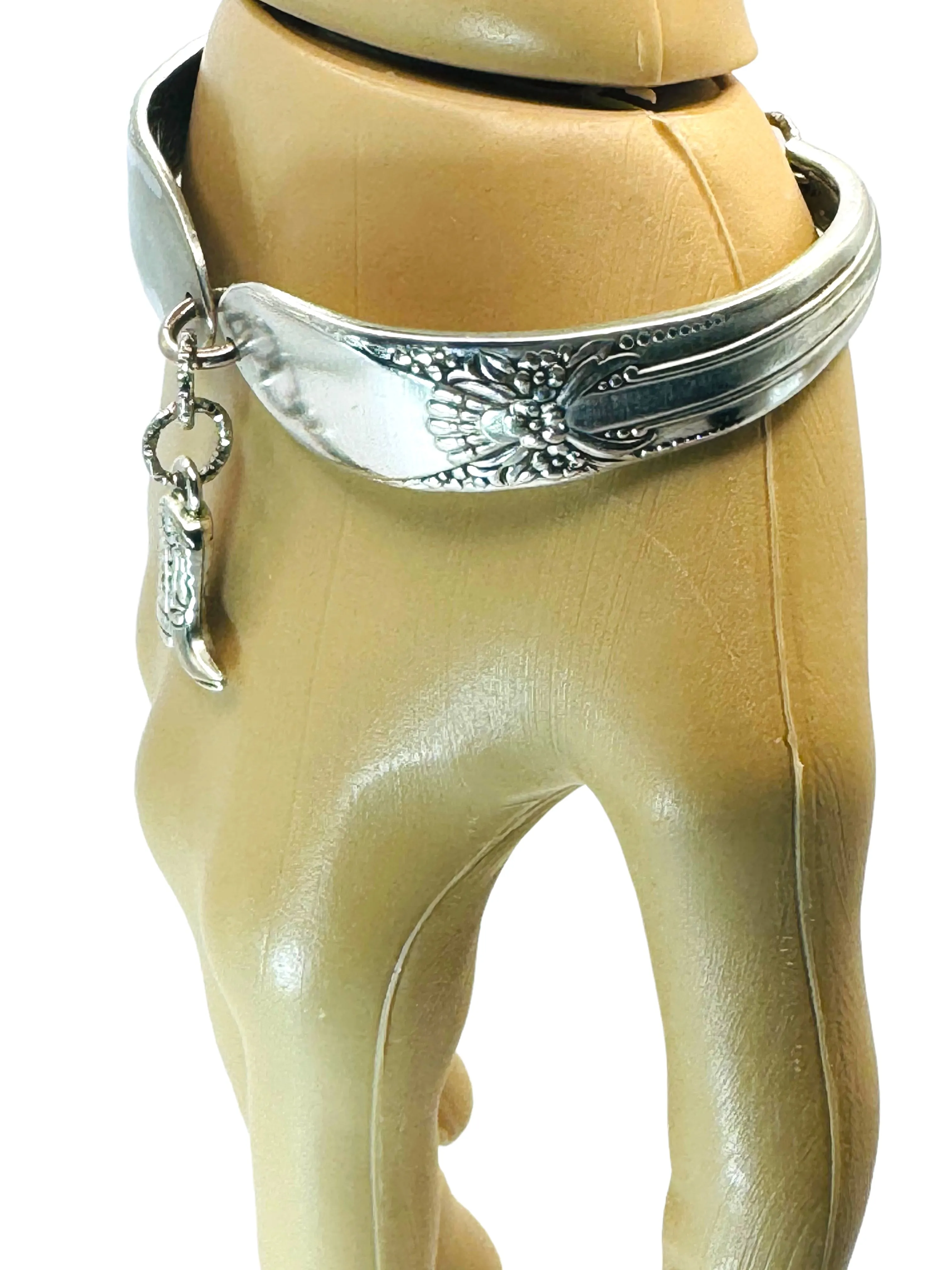 Hand Crafted Silverware Bracelet Floral Design Artisan Crafted Cuff with Cowboy Boot Charm