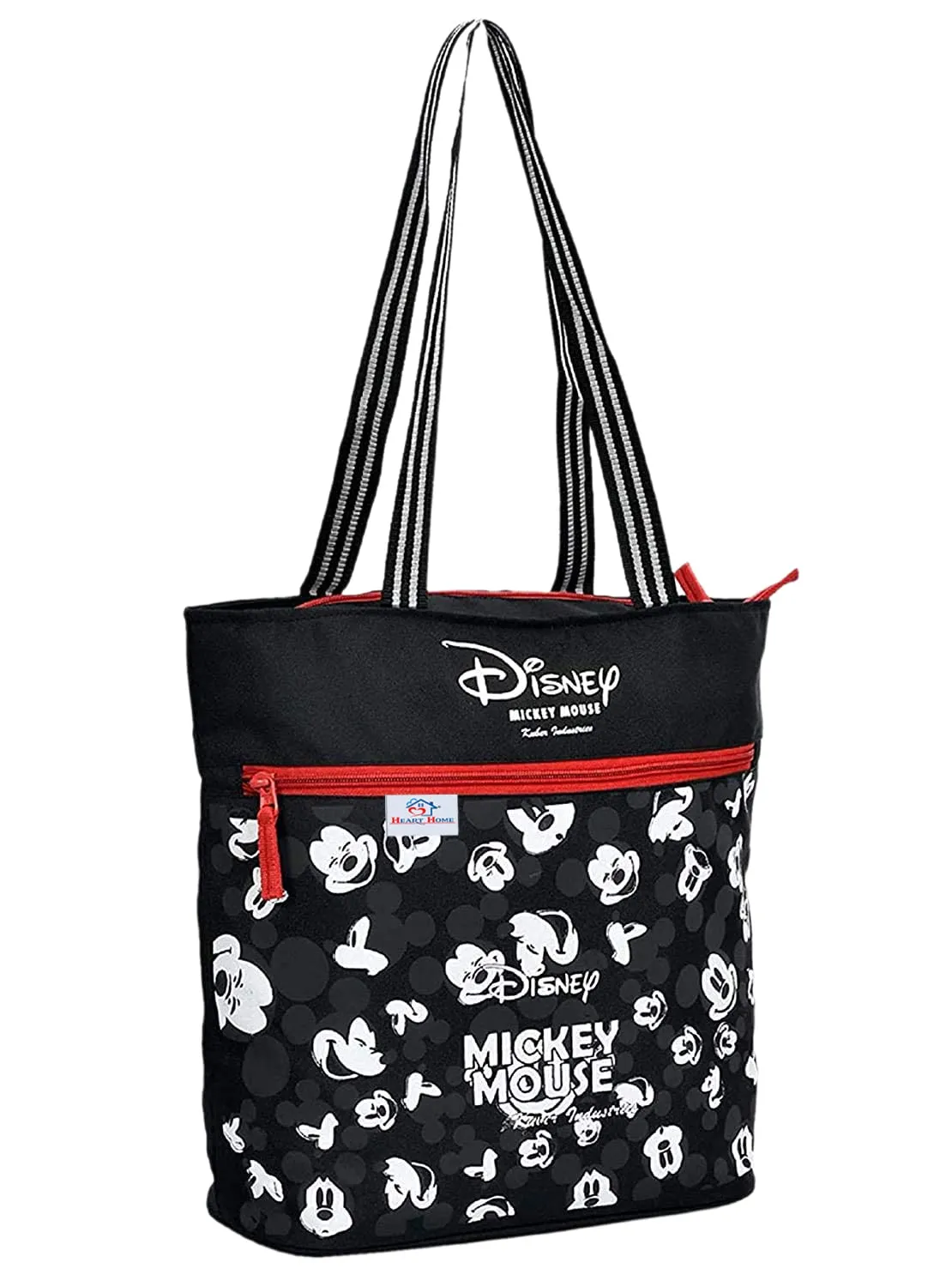 Heart Home Polyester Disney Mickey Mouse Print Attractive & Foldable Grocery|Shopping|Travel Hand Bag with Front Pocket & Handle, Pack of 2 (Black)